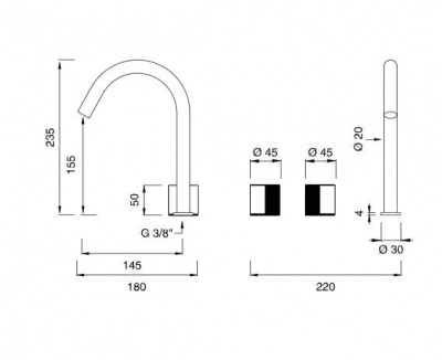 Вентильный смеситель для раковины Cea Design DUET DET 13 излив 23.5 см